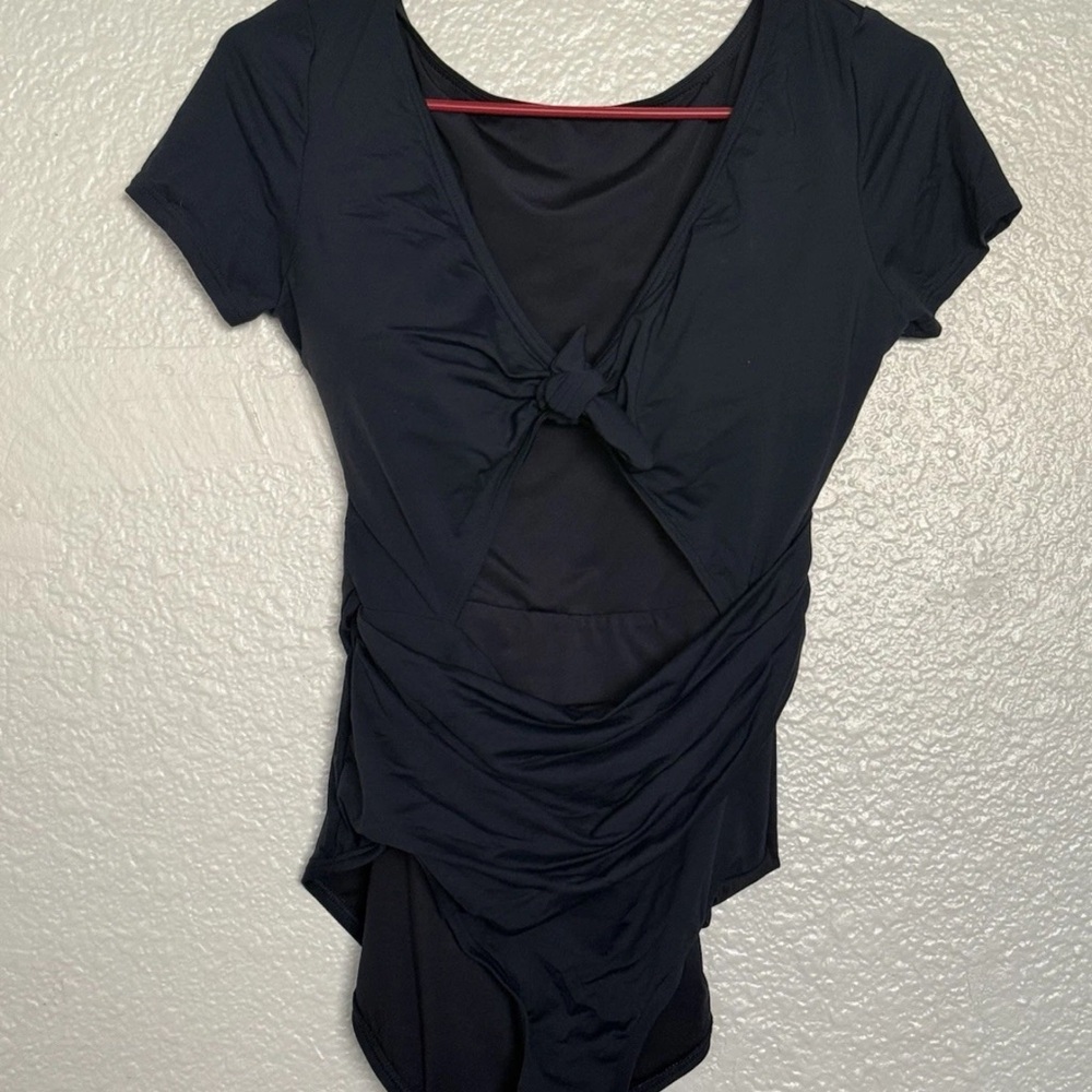 MICHAEL Michael Kors Black Ruched Tie Front One Piece 12